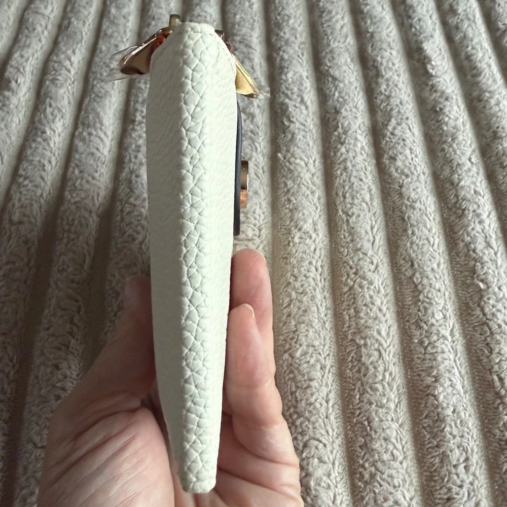 Bostanten Slim Bifold Wallet Cream Cognac Pebbled‎ Vegan Leather Zip Card Case